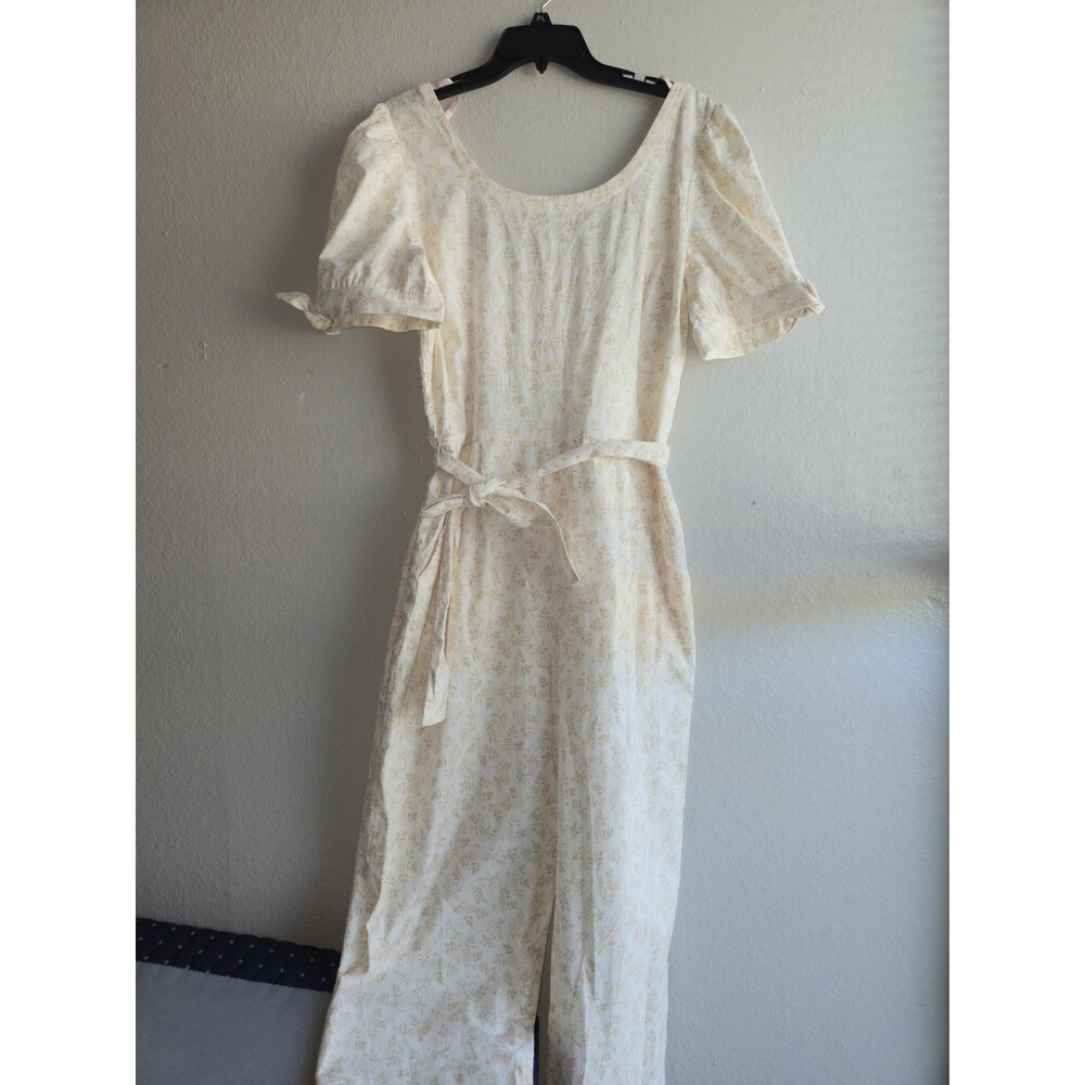 NWT Gal Meets Glam Anthropologie Floral Jumpsuit Size 16 White Beige Puff Sleeve